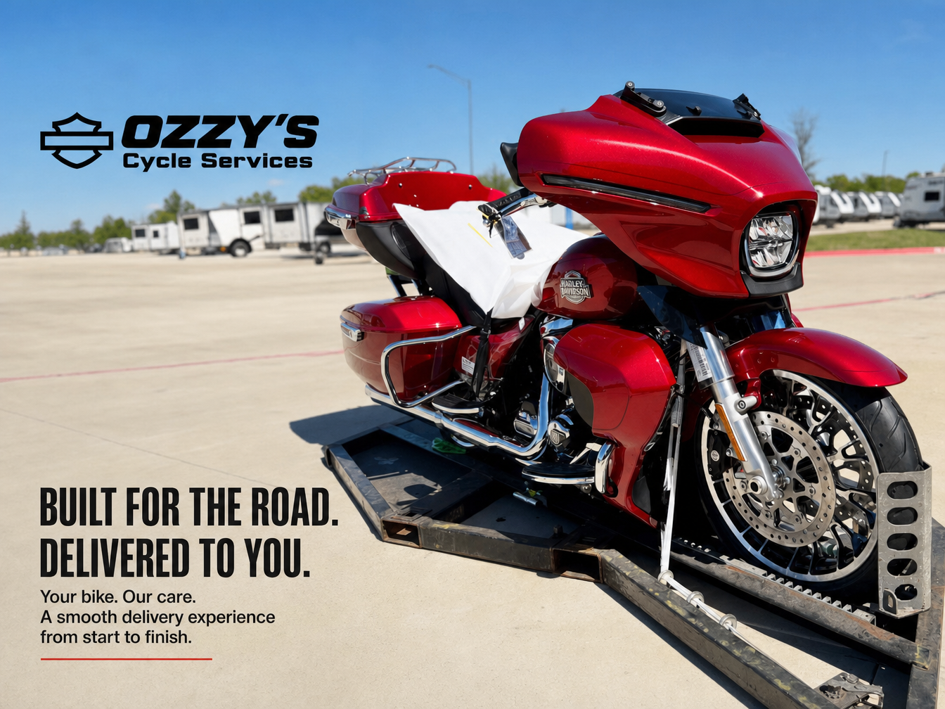 Motorcycle being transported for nationwide delivery